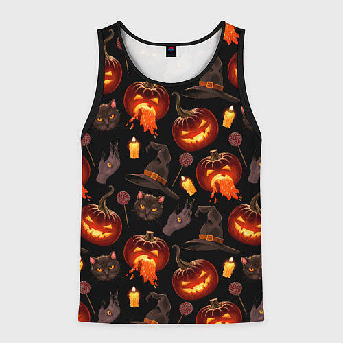 Мужская майка без рукавов Хэллоуин цветной паттерн / 3D-Черный – фото 1