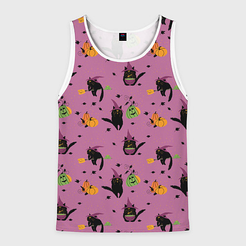 Мужская майка без рукавов Хэллоуин и кот ведьмы / 3D-Белый – фото 1