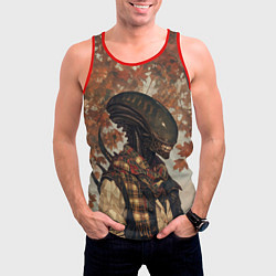 Майка-безрукавка мужская Ксеноморф в клетчатом шарфе, цвет: 3D-красный — фото 2