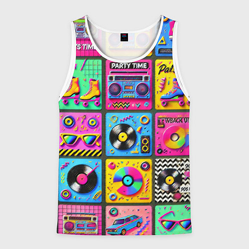 Мужская майка без рукавов Вибрации 90-х вечеринка в стиле ретро / 3D-Белый – фото 1