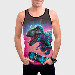 Майка-безрукавка мужская Дино крутой скейтбордист - граффити, цвет: 3D-черный — фото 2