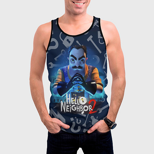 Мужская майка без рукавов Привет сосед из игры Hello Neighbor / 3D-Черный – фото 3
