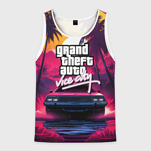 Мужская майка без рукавов Grand Theft Auto VI - автомобиль на закате / 3D-Белый – фото 1