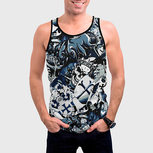 Мужская майка без рукавов Рыцари средневековья цербер и череп короля / 3D-Черный – фото 3