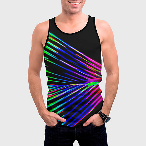 Мужская майка без рукавов Неоновый лучи текстура / 3D-Черный – фото 3
