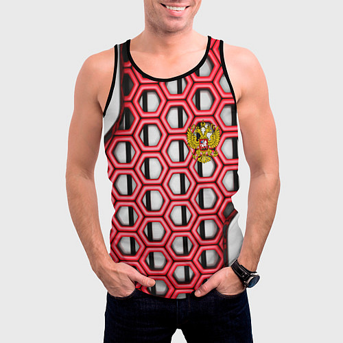 Мужская майка без рукавов Россия герб сетка метала / 3D-Черный – фото 3