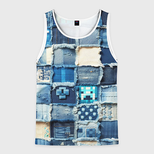 Мужская майка без рукавов Пэчворк из Minecraft / 3D-Белый – фото 1