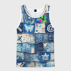 Майка-безрукавка мужская Пэчворк с игровыми значками, цвет: 3D-белый