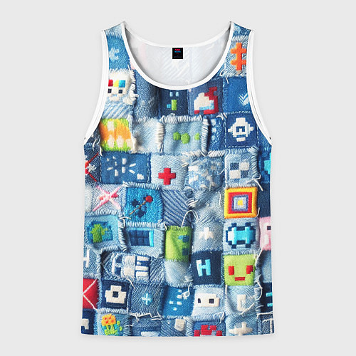 Мужская майка без рукавов Minecraft значки на пэчворк / 3D-Белый – фото 1
