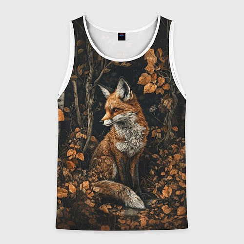 Мужская майка без рукавов Лис в осенней чаще / 3D-Белый – фото 1