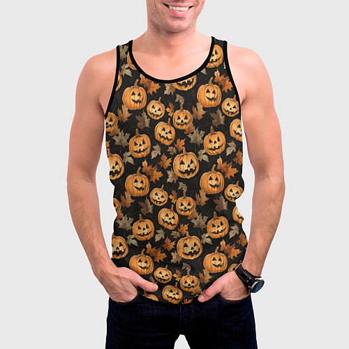 Мужская майка без рукавов Тыквы с лицами / 3D-Черный – фото 3