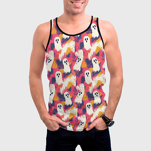 Мужская майка без рукавов Приведения на ярком фоне / 3D-Черный – фото 3