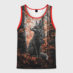 Майка-безрукавка мужская Серый лис в лесной чаще, цвет: 3D-красный