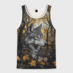Мужская майка без рукавов Благородный волк в осеннем лесу