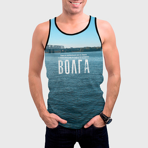 Мужская майка без рукавов Река Волга / 3D-Черный – фото 3