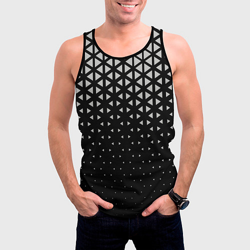Мужская майка без рукавов Геометрический градиент - чёрно-белый / 3D-Черный – фото 3