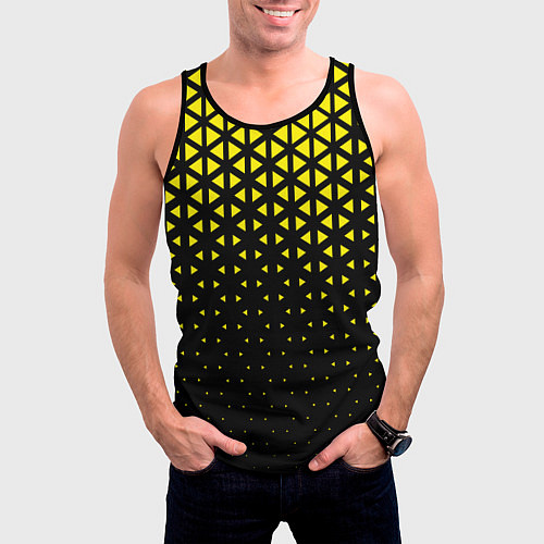 Мужская майка без рукавов Геометрический градиент - чёрно-жёлтый / 3D-Черный – фото 3