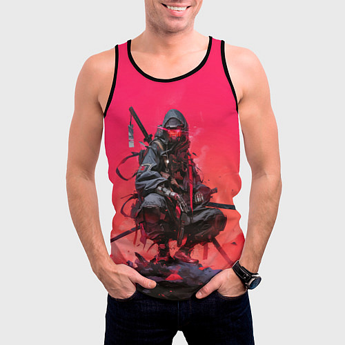 Мужская майка без рукавов Ниндзя в стиле киберпанк / 3D-Черный – фото 3