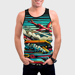 Майка-безрукавка мужская Абстракция с красным самолётом - нейроарт, цвет: 3D-черный — фото 2