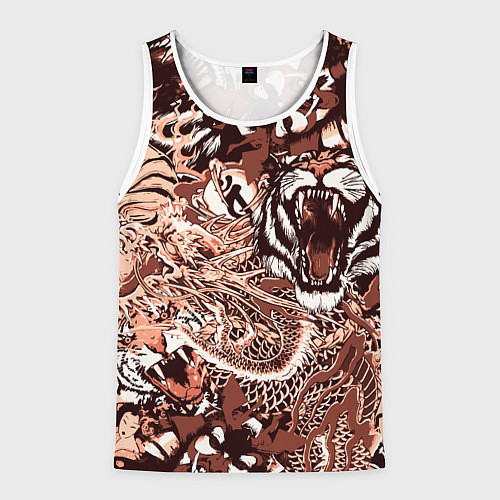 Мужская майка без рукавов Тигр дракон и самурай / 3D-Белый – фото 1