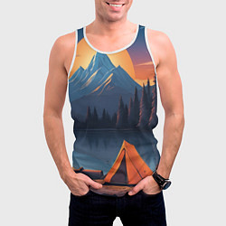 Майка-безрукавка мужская Палатка на берегу озера, цвет: 3D-белый — фото 2