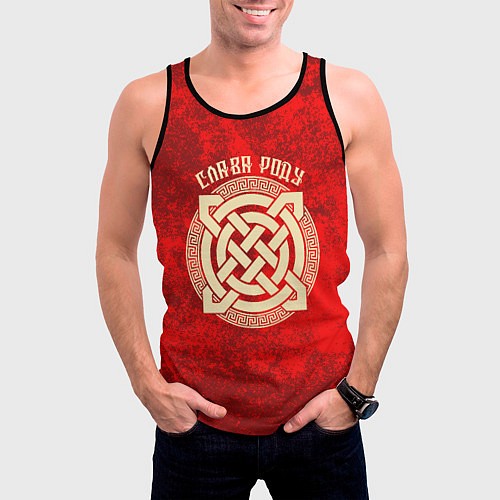 Мужская майка без рукавов Слава роду - оберег символика / 3D-Черный – фото 3