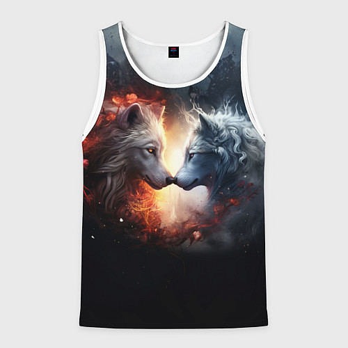 Мужская майка без рукавов Влюбленные волки огонь и лед / 3D-Белый – фото 1