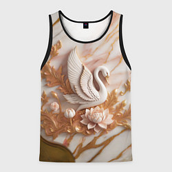 Мужская майка без рукавов Фарфоровый лебедь и лотос на розовом мраморе