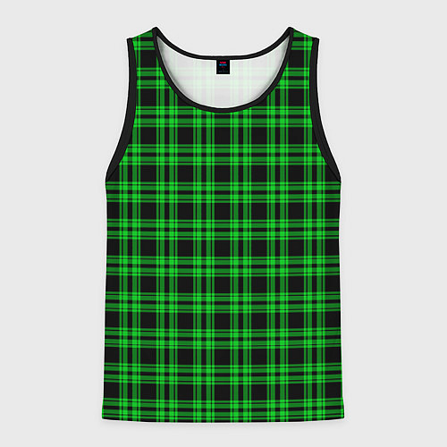 Мужская майка без рукавов Чёрно-зелёный клетчатый / 3D-Черный – фото 1