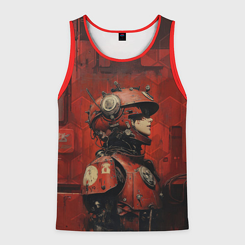 Мужская майка без рукавов Футуристичная девушка-робот / 3D-Красный – фото 1