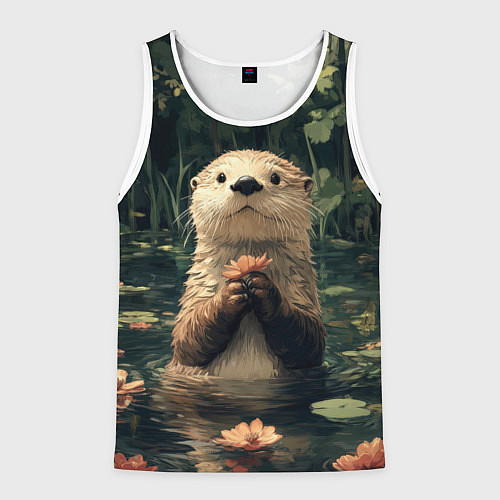 Мужская майка без рукавов Выдра в лесном пруду / 3D-Белый – фото 1