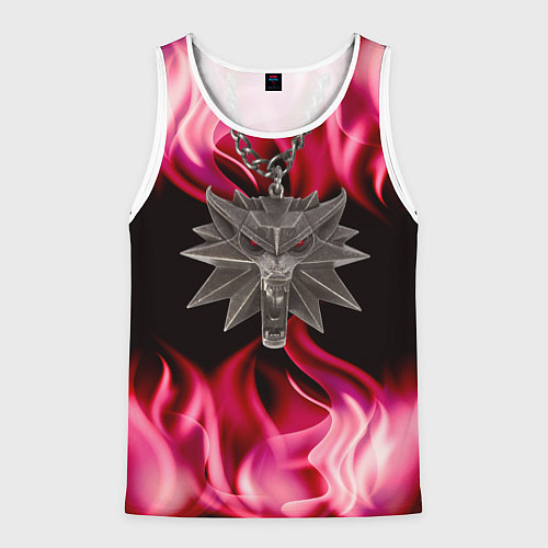 Мужская майка без рукавов Ведьмак медальён в огне / 3D-Белый – фото 1