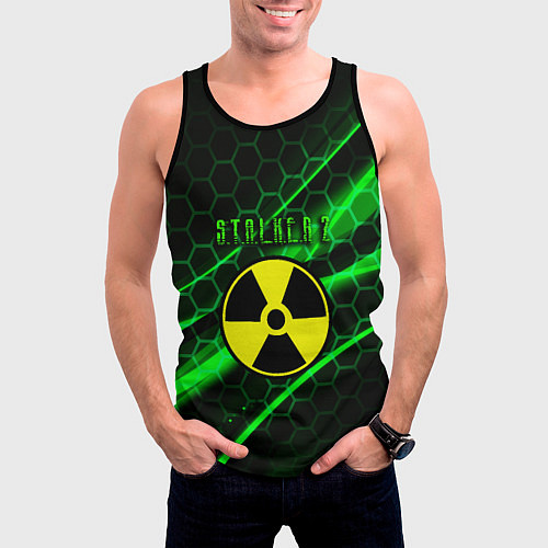 Мужская майка без рукавов S T A L K E R 2 кислотный стиль / 3D-Черный – фото 3