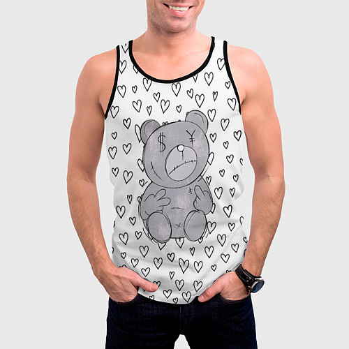 Мужская майка без рукавов Злой медвежонок черные сердца / 3D-Черный – фото 3