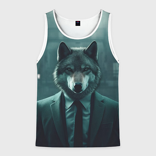 Мужская майка без рукавов Волк в пиджаке / 3D-Белый – фото 1