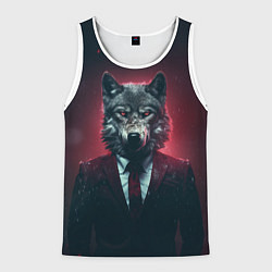 Майка-безрукавка мужская Волк в пиджаке, цвет: 3D-белый
