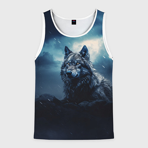 Мужская майка без рукавов Волк ночью / 3D-Белый – фото 1