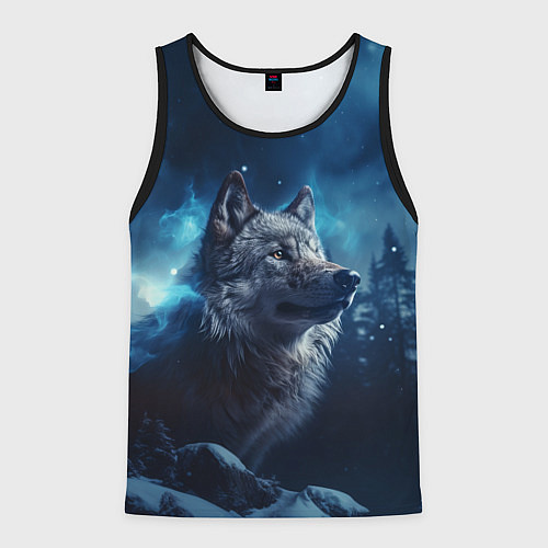 Мужская майка без рукавов Голова волка и небо / 3D-Черный – фото 1
