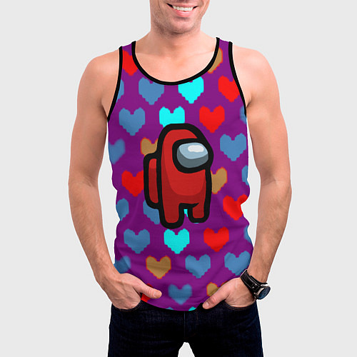 Мужская майка без рукавов Among us неоновые сердца / 3D-Черный – фото 3