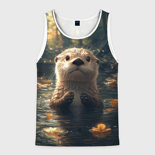 Мужская майка без рукавов Выдра в летнем пруду / 3D-Белый – фото 1