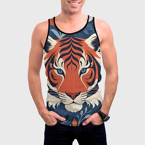 Мужская майка без рукавов Тигр яркие контрасты / 3D-Черный – фото 3