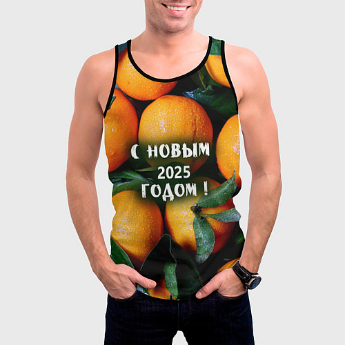 Мужская майка без рукавов Много апельсинов мандаринов: с новым 2025 годом / 3D-Черный – фото 3