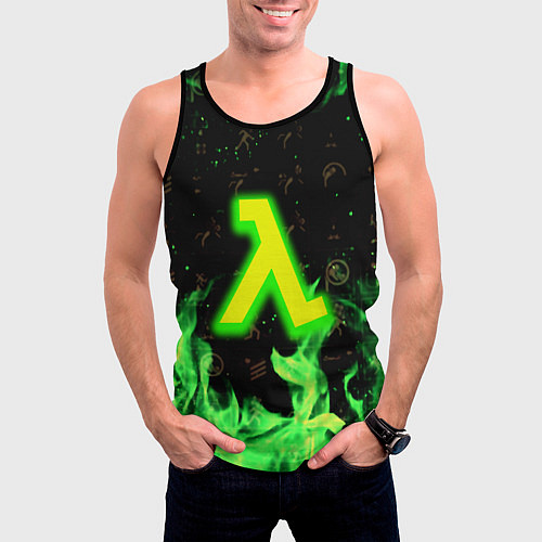 Мужская майка без рукавов Half life огонь зеленый / 3D-Черный – фото 3