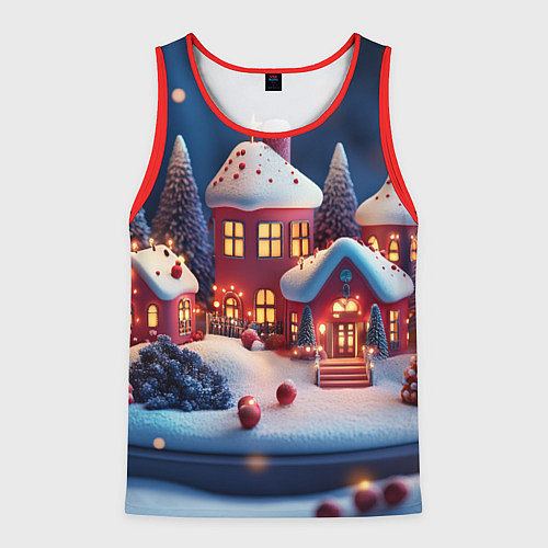 Мужская майка без рукавов Объемный новогодний городок / 3D-Красный – фото 1