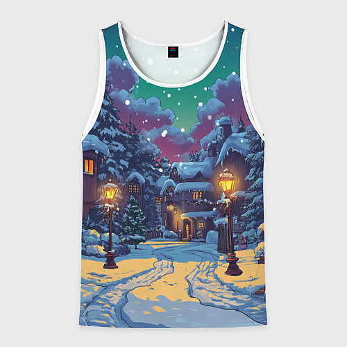 Мужская майка без рукавов Глубокая зимняя ночь перед рождеством / 3D-Белый – фото 1