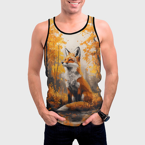 Мужская майка без рукавов Мечтательная лиса / 3D-Черный – фото 3