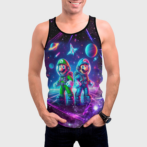 Мужская майка без рукавов Космонавты Марио и Луиджи покоряют космос - нейроа / 3D-Черный – фото 3