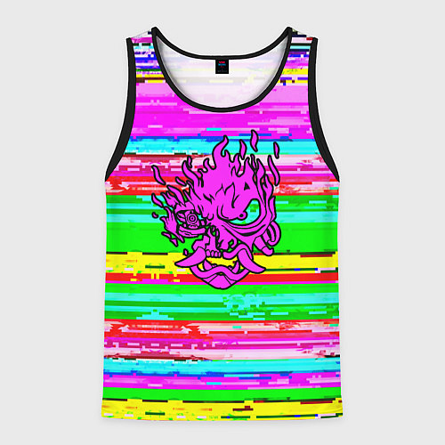 Мужская майка без рукавов Cyberpunk 2077 радужные полосы / 3D-Черный – фото 1