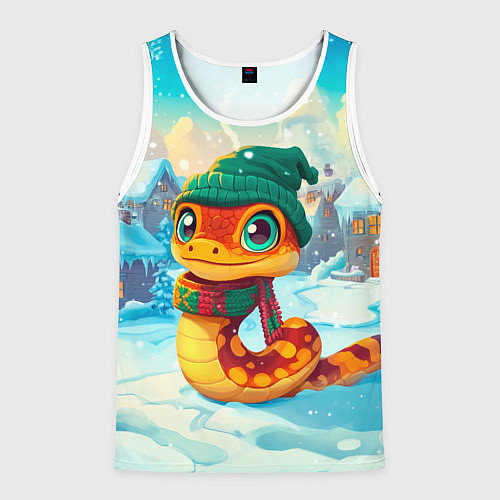 Мужская майка без рукавов Змейка в сказочном городе / 3D-Белый – фото 1