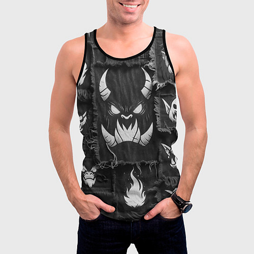 Мужская майка без рукавов Монстр на джинсах пэчворк / 3D-Черный – фото 3